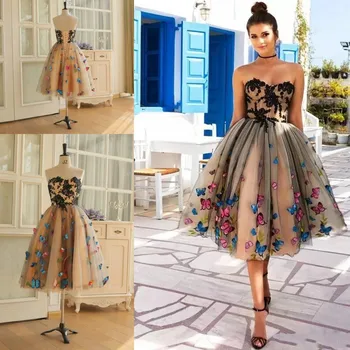 

Women new Dress Colorful Butterfly Sweetheart Lace Cocktail Party Vestidos Strapless Backless Dress Sexy Off-Shoulder Dress