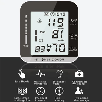 

Household Medical Wrist Blood Pressure Monitor LCD Digital Tonometer Automatic Sphygmomanometer Tensiometer Bp Heart Rate Meter