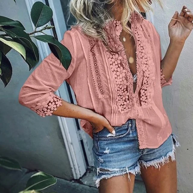 Summer Autumn Floral White Blouse Vintage Hollow Out Female Office Ladies Tops Casual Lace Long Sleeve Blouse Shirts Plus Size 4