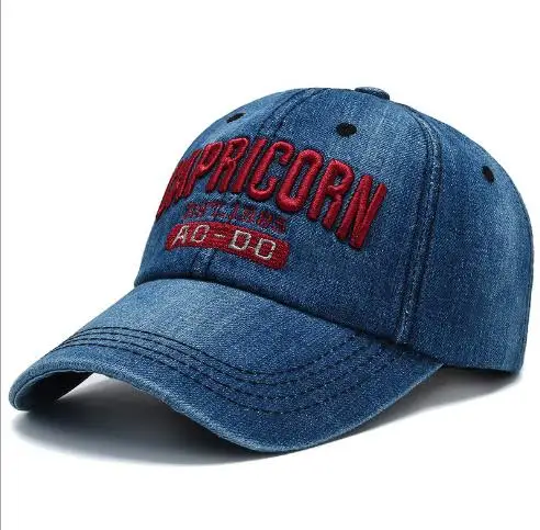 

Men Summer Cap ricorn Adjustable Spring Baseball Fashion Classic Cotton Flat Top jeans and Military Hat Outdoor Sunproof Casual