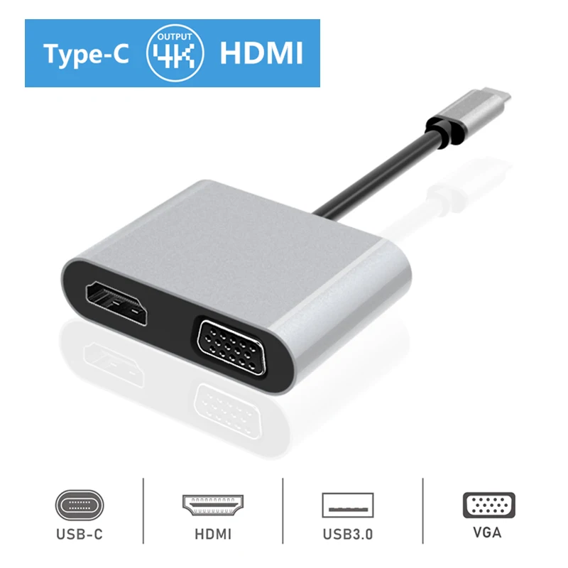 3,0 аудио 4 в 1 тип-c к HDMI 4K VGA USB видео адаптер PD быстрое зарядное устройство SGA998
