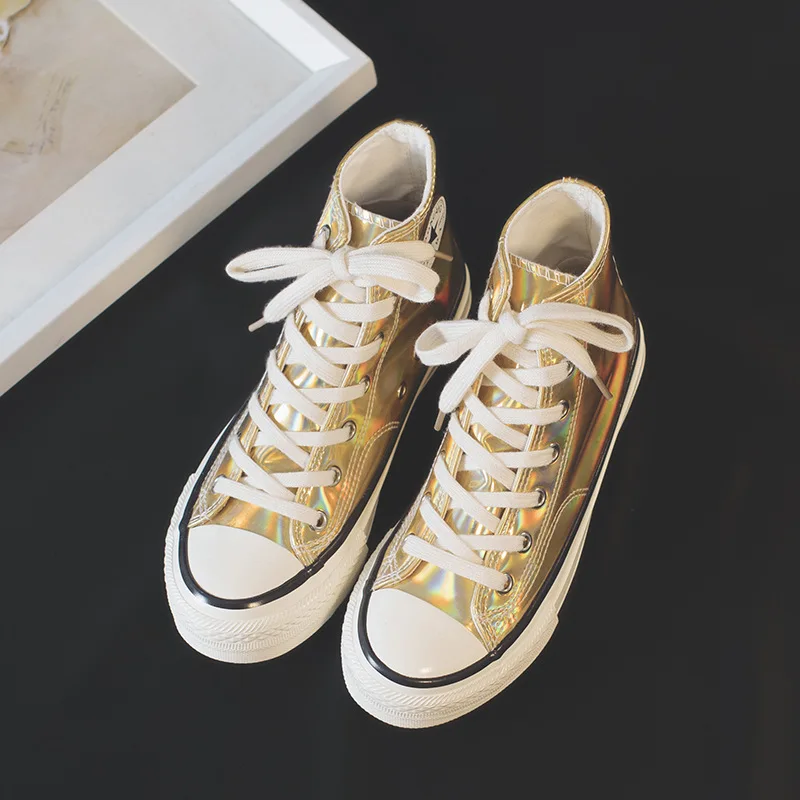 Весенние женские парусиновые туфли на плоской платформе; женские туфли из лакированной кожи без шнуровки на толстой подошве; Лоферы золотистого цвета; женские мокасины; K3-47 - Цвет: Золотой
