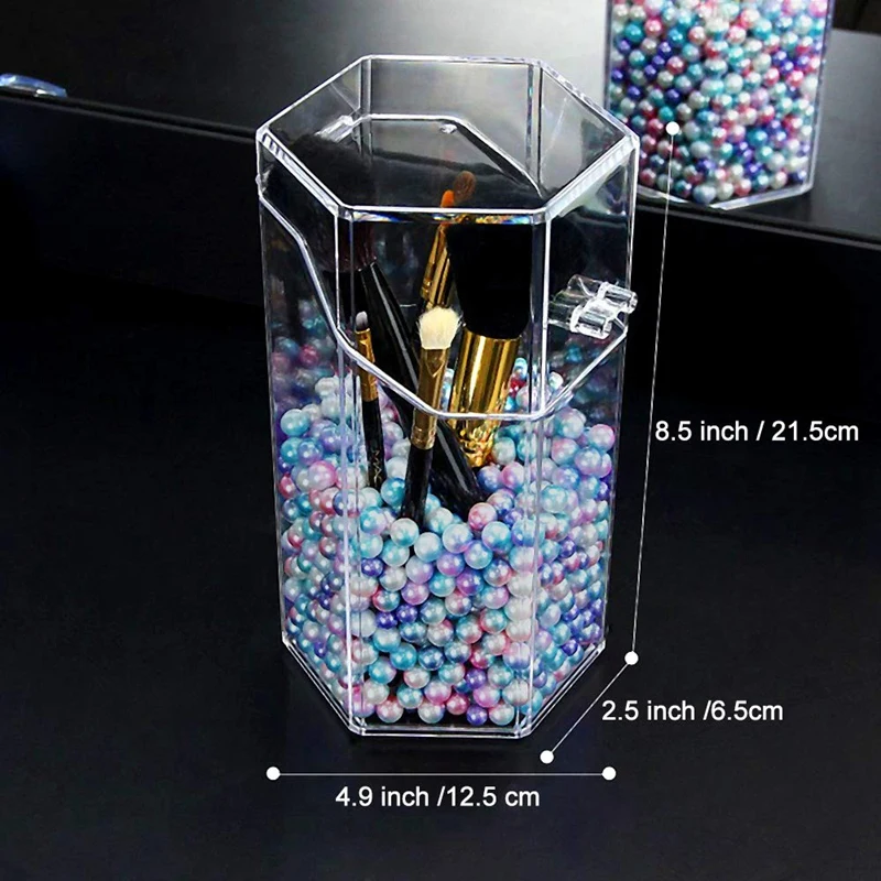

Makeup Brush Holder with Free Pearls Dustproof Cosmetic Brushes Organizer Storage, Hexagon Shaped/Protect Brushes/Large Size