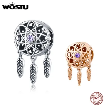 

WOSTU 100% 925 Sterling Silver Dream Catcher Beads Rose Gold Charm Fit Original Bracelet Pendant Silver 925 Jewelry FIC330
