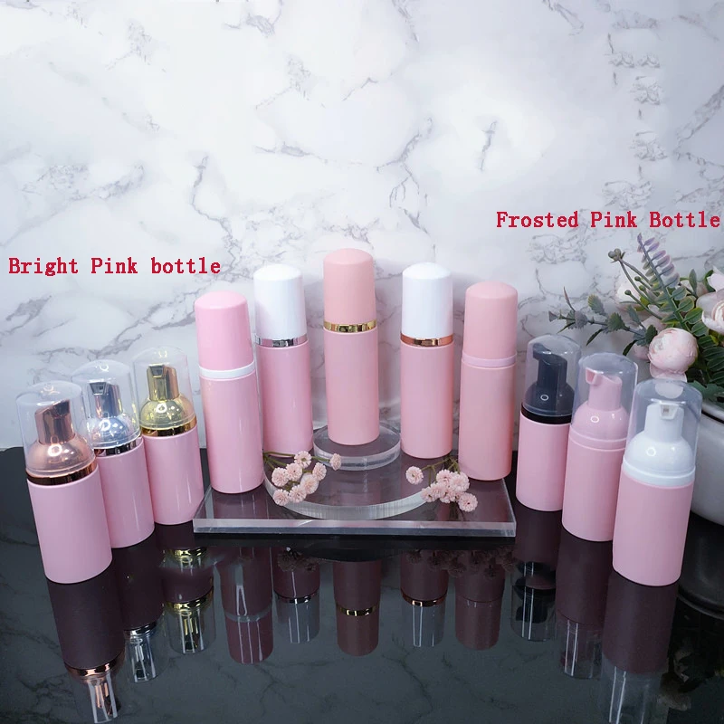 30/50/60ml shiny/frosted pink Empty Cosmetic Bottle Face Lashes Cleanser bottles  mousse hand soap bottle foam bubble bottle