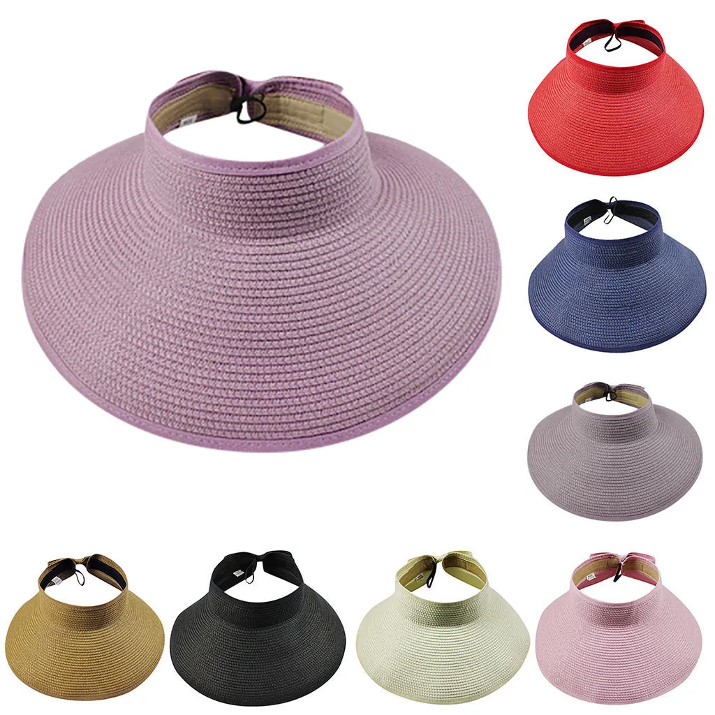 Для женщин и мужчин, солнцезащитные козырьки, шляпы, модные, повседневные, Пустой Топ, Солнцезащитная шляпа, унисекс, летняя, одноцветная шляпа, складная соломенная шляпа с милым бантом, Sapka# D