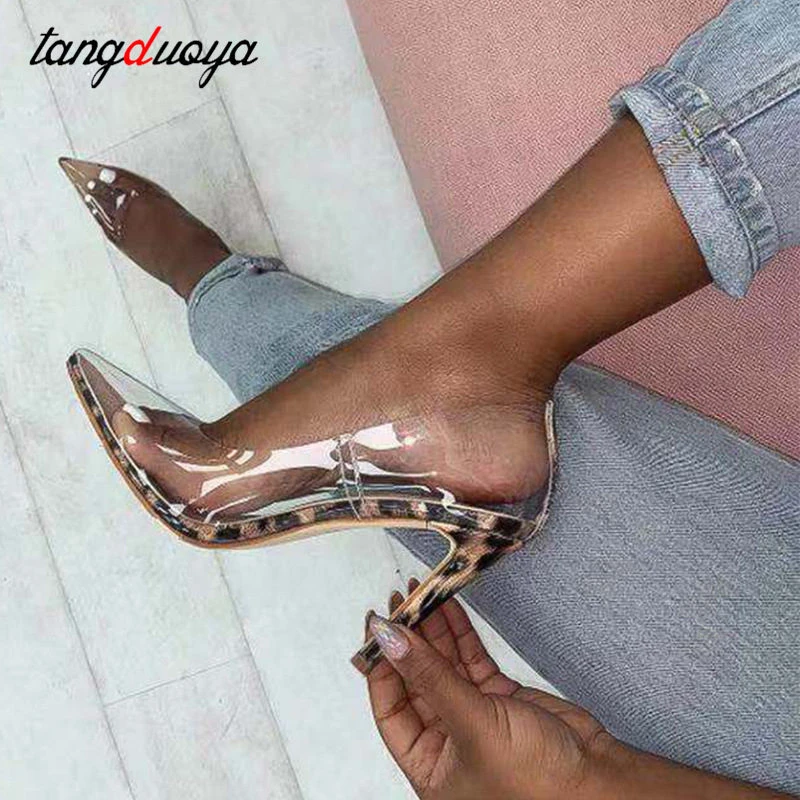 leopard clear heels