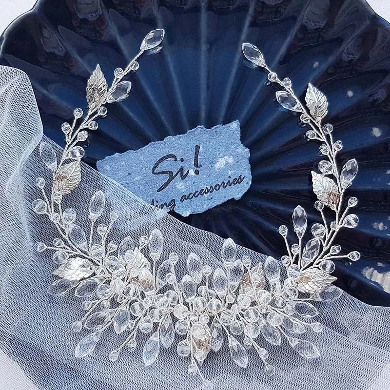 Fashion Bride Pearl Hair Band Wedding Hair Accessories Handmade Gold And Silver Leaves Princess Crystal Hair Band Tiara