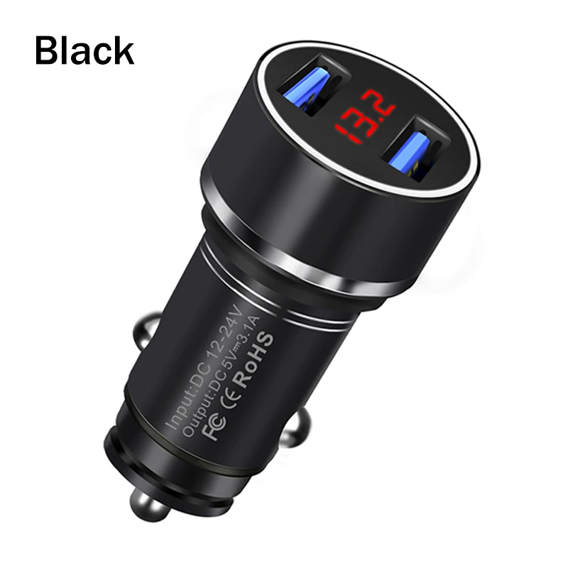 Рок-н-3.1A двойной слот для Mini USB автомобильный Зарядное устройство с светодиодный Дисплей быстрой зарядки Универсальный Автомобильный держатель для мобильного телефона лампы-Зарядное устройство для iPhone samsung Xiaomi - Тип штекера: Black