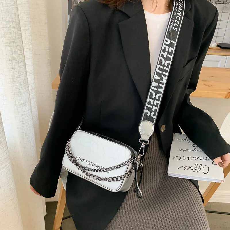 

INS Bag WOMEN'S Bag 2019 Korean-style Trendy Letters Square Sling Bag Chain dan bei bao Broadband Oblique Bag Fashion