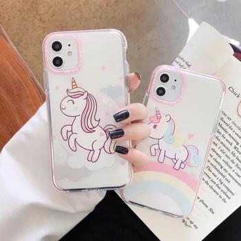 

Cute Unicorn Rainbow Colorful Bumper Phone Case for iPhone 11 Pro XS Max XR X 10 7 8 Plus Soft TPU Transparent Back Cover Coques