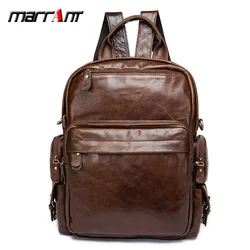 Men's Women's Backpack First Layer Cowhide Travel Backpack Korean Casual Computer Backpack Leather School Bag