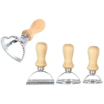 

Ravioli Maker Cutter Stamp Set Leading Dough Cutter and Press Stamps with Wooden Handle For Ravioli,Pasta,Dumplings 4Pcs