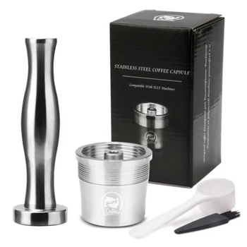

Durable Reusable Coffee Capsule Pod Filter Powder Tamper Kit Stainless Steel For Illy New Arrivals With Spoon Brush