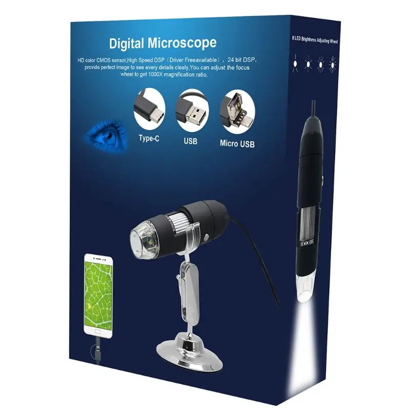 2MP 3в1 USB 1000X камера микроскопа 1080p видео для смартфона OSX Windows PC M7DA