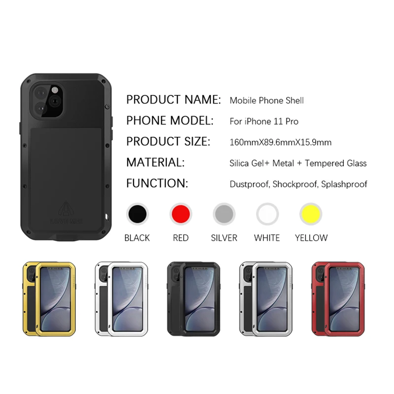 Водонепроницаемый чехол для телефона для iphone 11 Чехол ударопрочный грязезащитный водостойкий металлический защитный чехол для iphone 11 Pro/11 Pro Max Caso