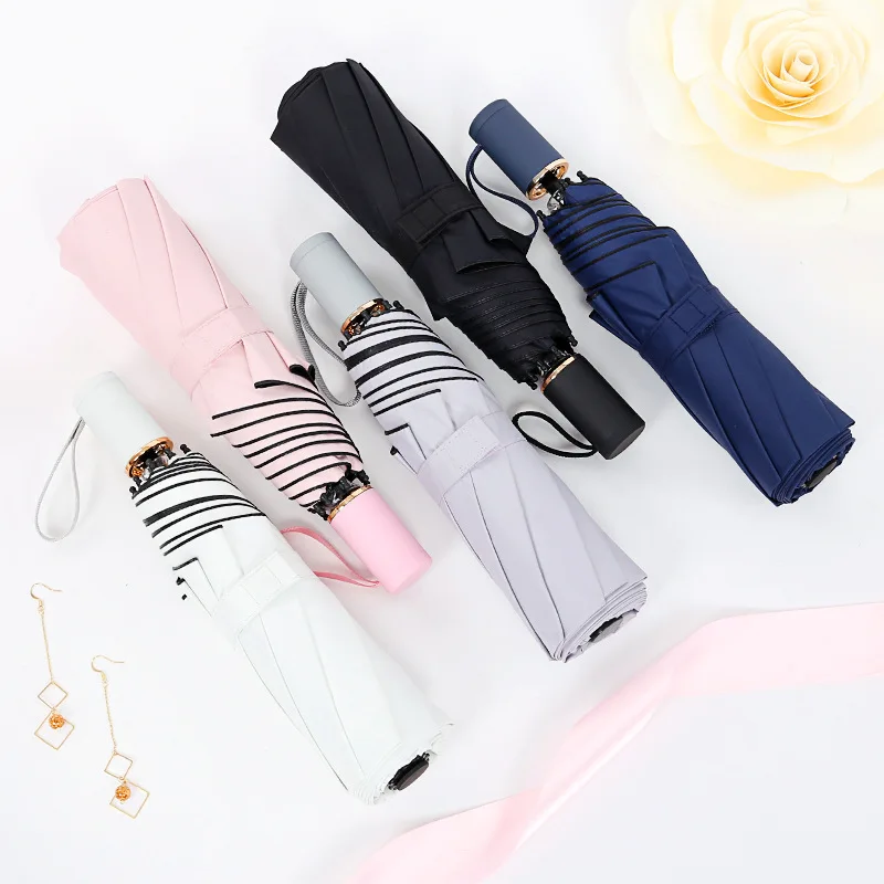 Literature And Art Three Fold Parasol Women's Sun-resistant UV-Protection Parasol Hipster Umbrella South Korea Rain Or Shine Dua