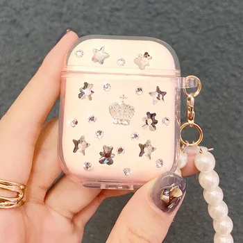 

Cute bead pendant earphone case, rhinestone transparent silicone case, suitable for airpods 3/2/1