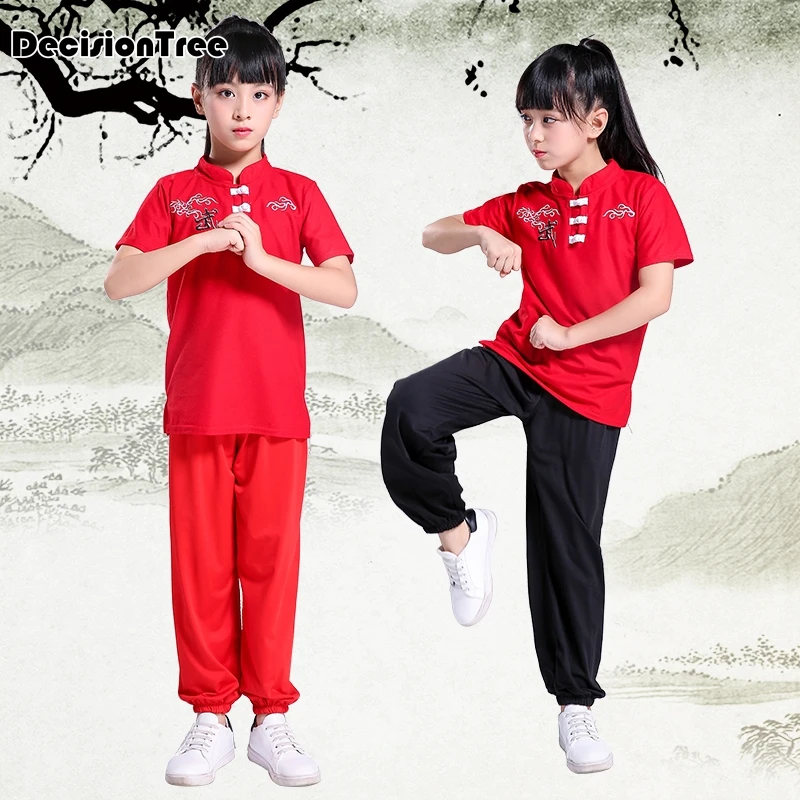 chinese national traditional kungfu uniform wushu martial arts sets kick boxing embroidery suit tops+pant clothing for kids