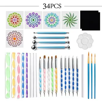 

34pcs Mandala Dotting Tools Set for Painting Rock Stencil Acrylic Stick Palette