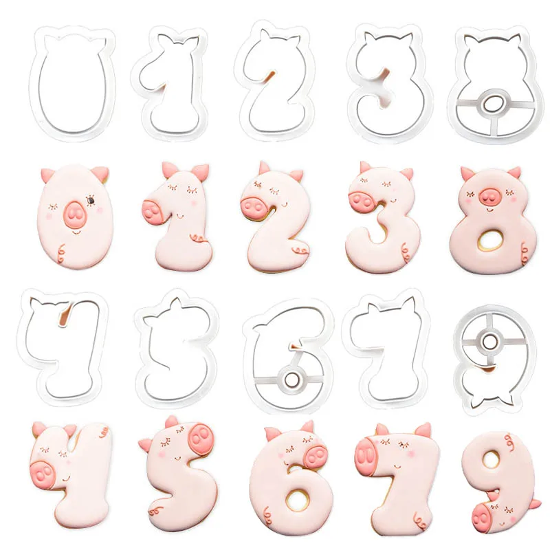 10Pcs/Set Cartoon Pig 0-9 Number Cookie Cutter Set Fondant Cake Biscuit Baking Mould DIY Kitchen Decorating Stamp Tools | Дом и сад