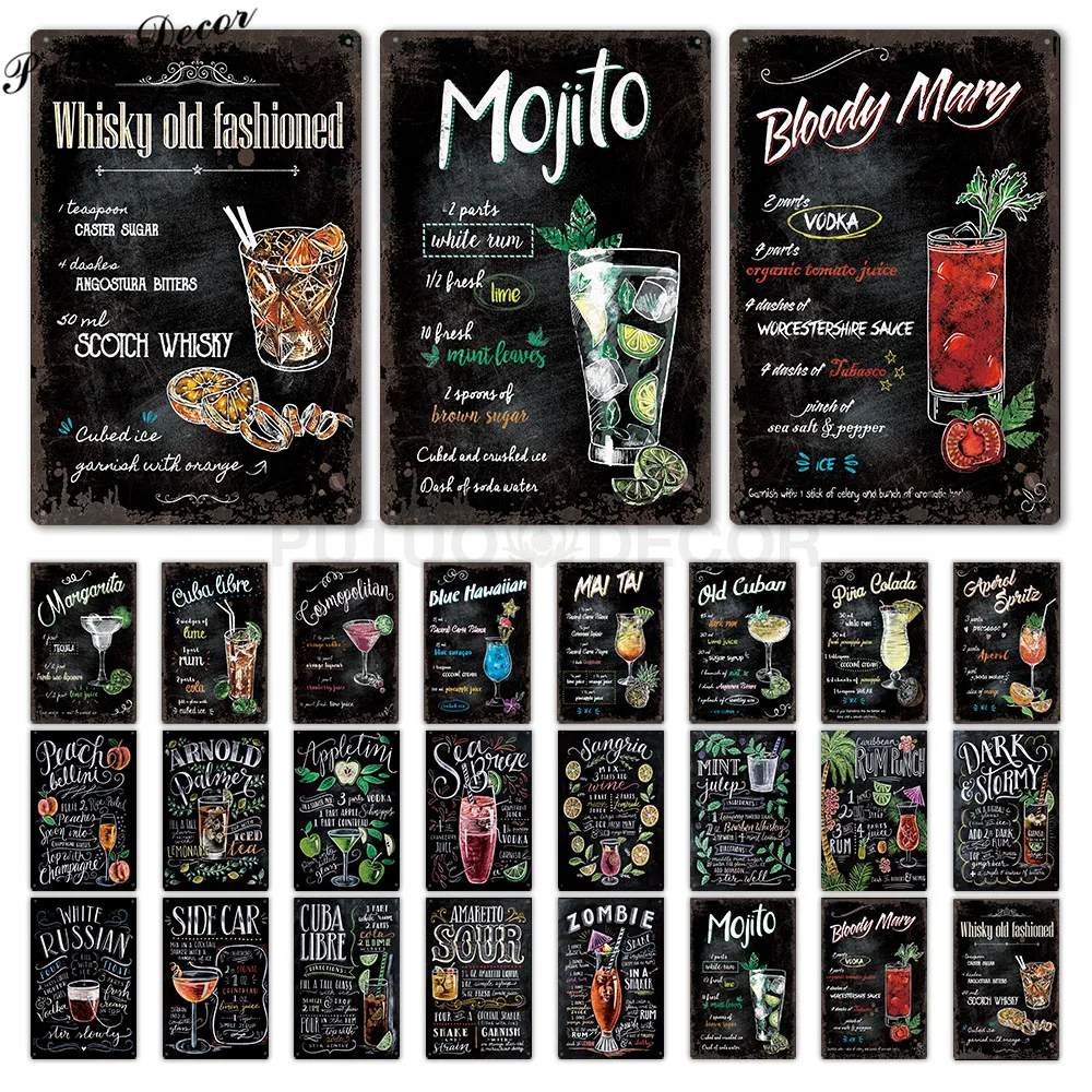 

Cocktail Metal Sign Plaque Metal Vintage Pub Tin Sign Wall Decor for Bar Pub Club Man Cave Retro Metal Posters Iron Painting