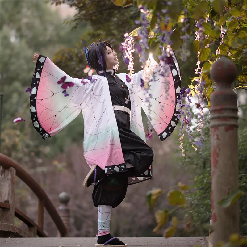 Аниме Демон Истребительница Kimetsu без Yaiba кохау Shinobu Косплэй костюм кимоно единый