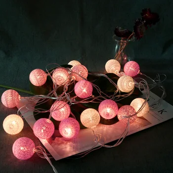 

Hot 4 Color Cotton Ball Garland Led Holiday String Light Valentine Birthday Wedding Party Decoration Light Fairy Lamp String