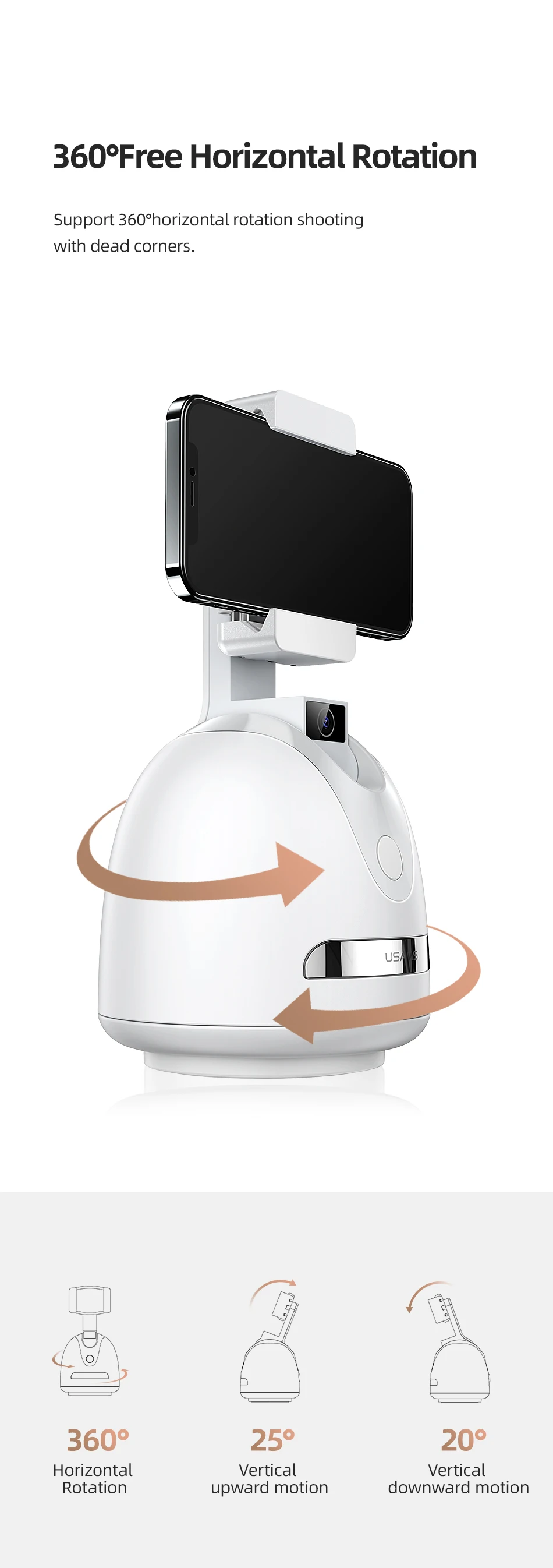 USAMS Portable 360 Rotation Auto Smart Face Track Phone Holder Support Phone Mount Tripod with Face Tracking US-ZB239 21