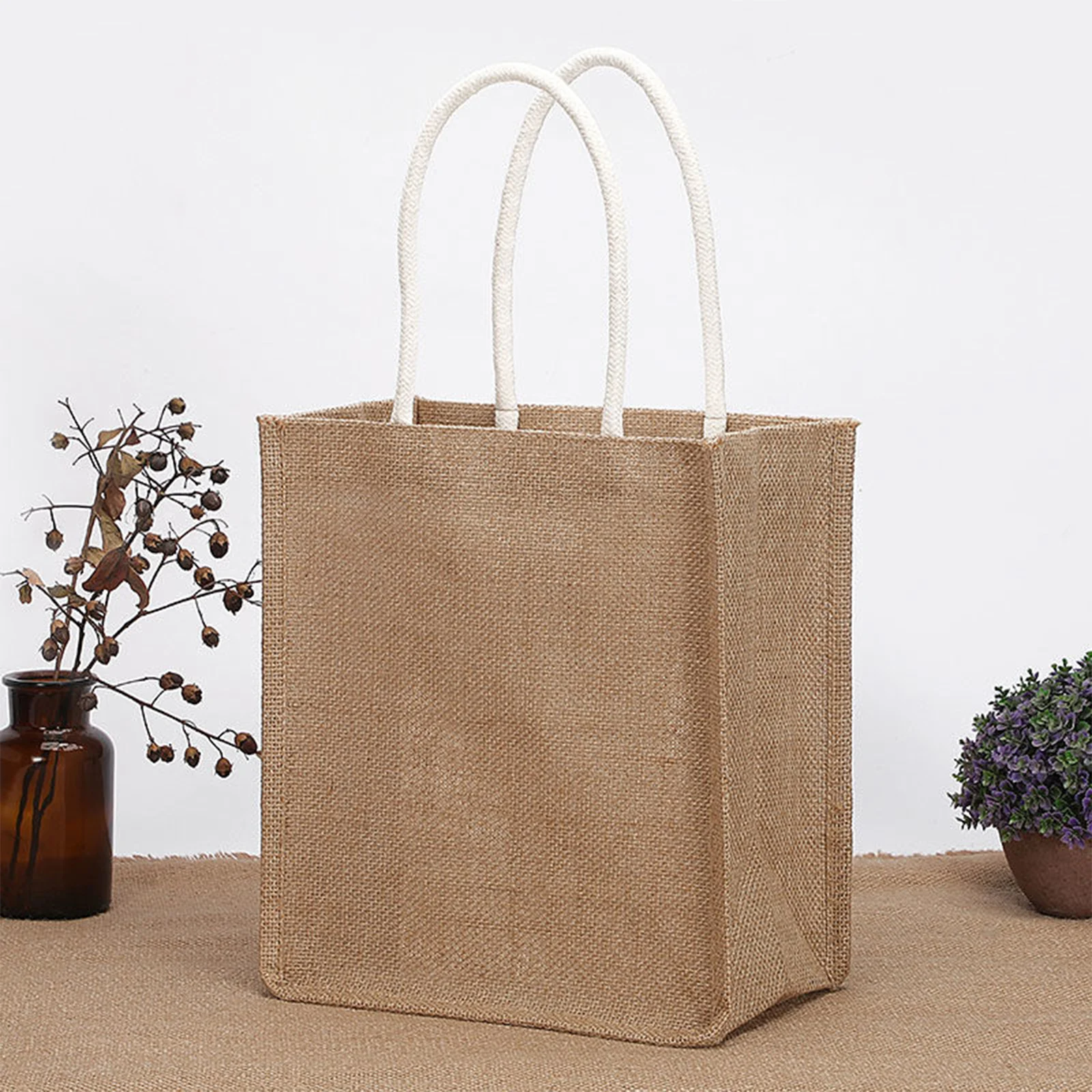 Unisex Reusable Jute Shopping Bag Eco Friendly Burlap Grocery Bag Large Capacity Shopping Beach Vacation Picnic Handbag Tote
