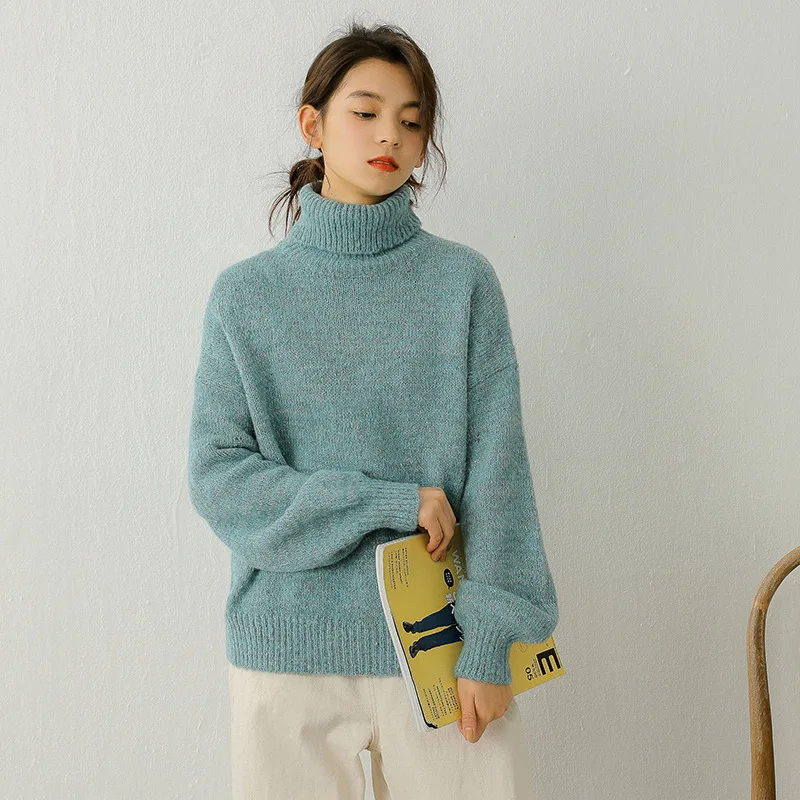 Johnature Korean Sweet Loose Turtleneck Sweater Autumn Winter 2020 New Simple Solid Color Thickened Pullover Women Clothes | Женская