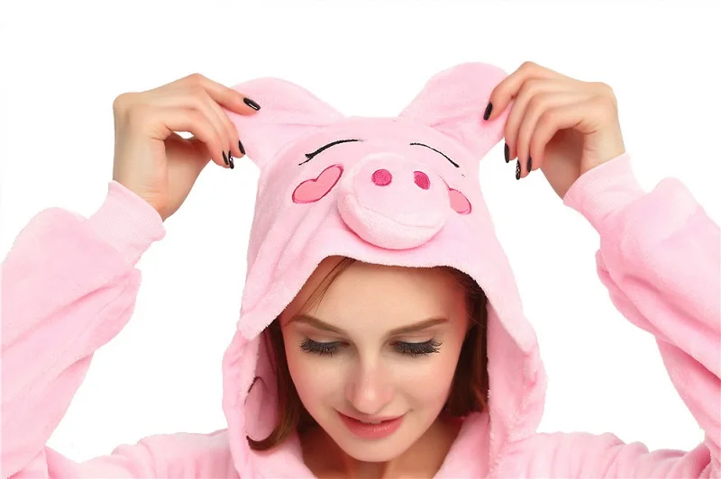Kigurumi-Piggy-Long-Sleeve-Hooded-Onesie-Flannel-Warm-Onsie-Onepiece-Animal-Pajamas-Cute-Animal-Homewear-Onesies