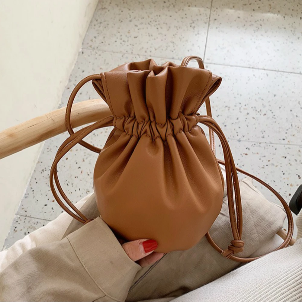 

Mini Drawstring Bucket Bag Small Soft Wrinkled Shoulder Bag Ins Tiny Handbags For Women Designer Ladies Crossbody Clutch Purses