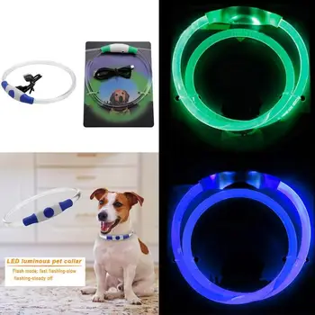 

USB Charging Pet Dog Collar Rechargeable LED Tube Flashing Night Dog Collars Luminous Safety Puppy Cat Collar 70cm