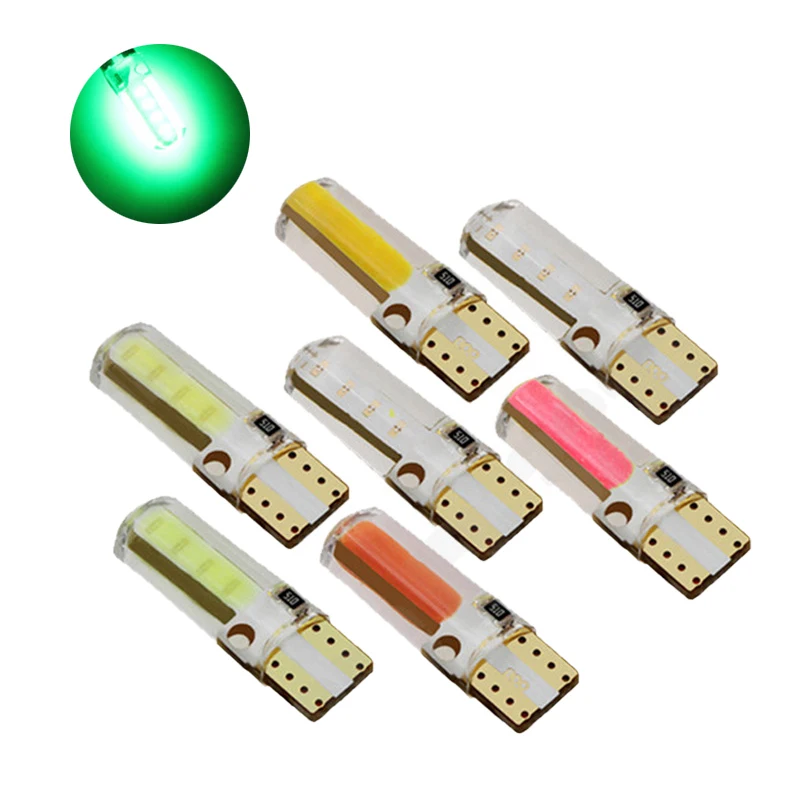 

20Pcs Green T10 168 194 W5W COB 8 Chips Silicone LED Car Bulbs For Clearance Lamps License Plate Lights 12V