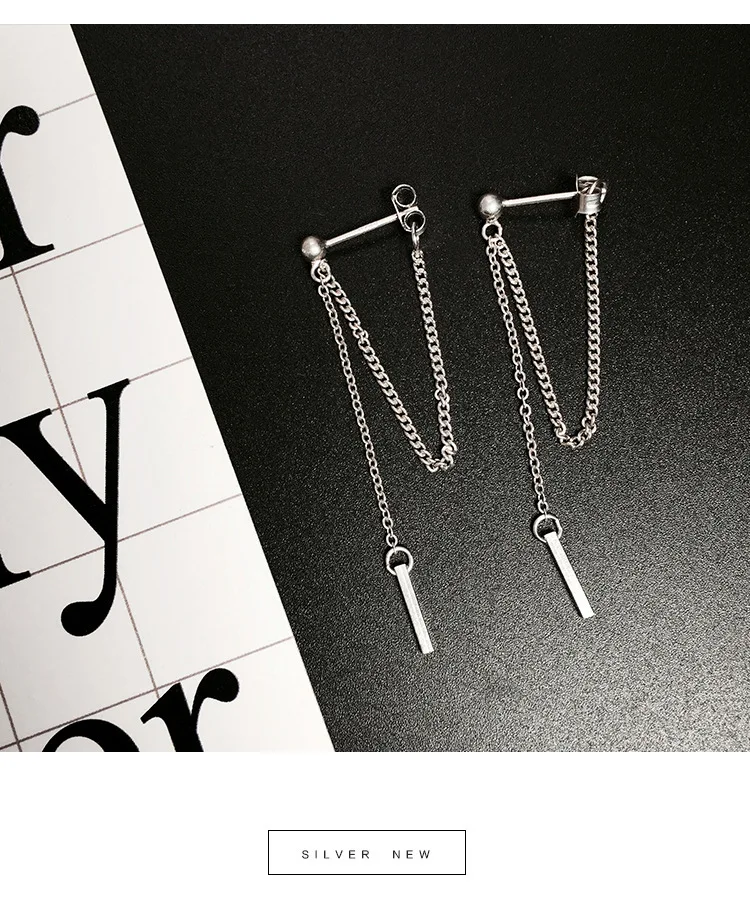 Korean Of Jewelry Earrings Tassel Fashion Retro Long Earrings Chain Metal Texture Earrings Wholesale Clip Earrings