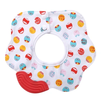 

1pc Cotton Bibs with Silicone Teether Cartoon Burp Cloths BPA Free Baby Stuff Things Silica Gel Teether Bib Ring Saliva Towel