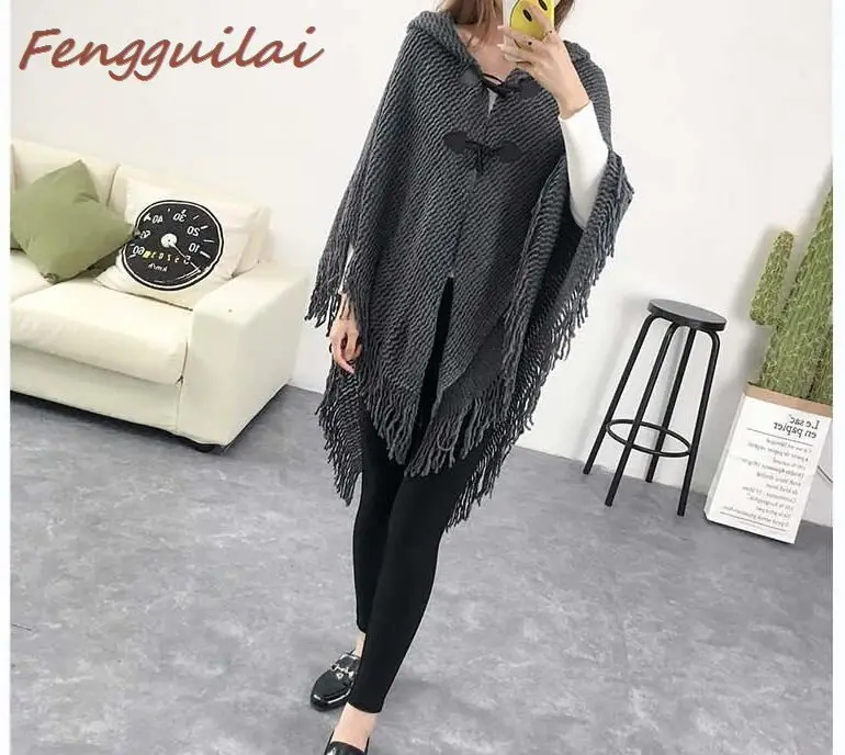 Retro Women Sweaters Tassel Sweater Coat Cloak Loose Knitted Shawl Cardigan Ladies Irregular Sweaters Autumn Winter Tops