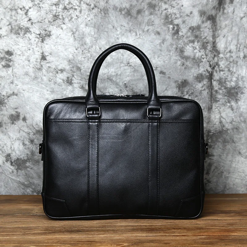 NZPJ Genuine Leather Men's Handbag Leisure Business Computer Bag Head Layer Cowhide Horizontal Style Briefcase Shoulder Bag