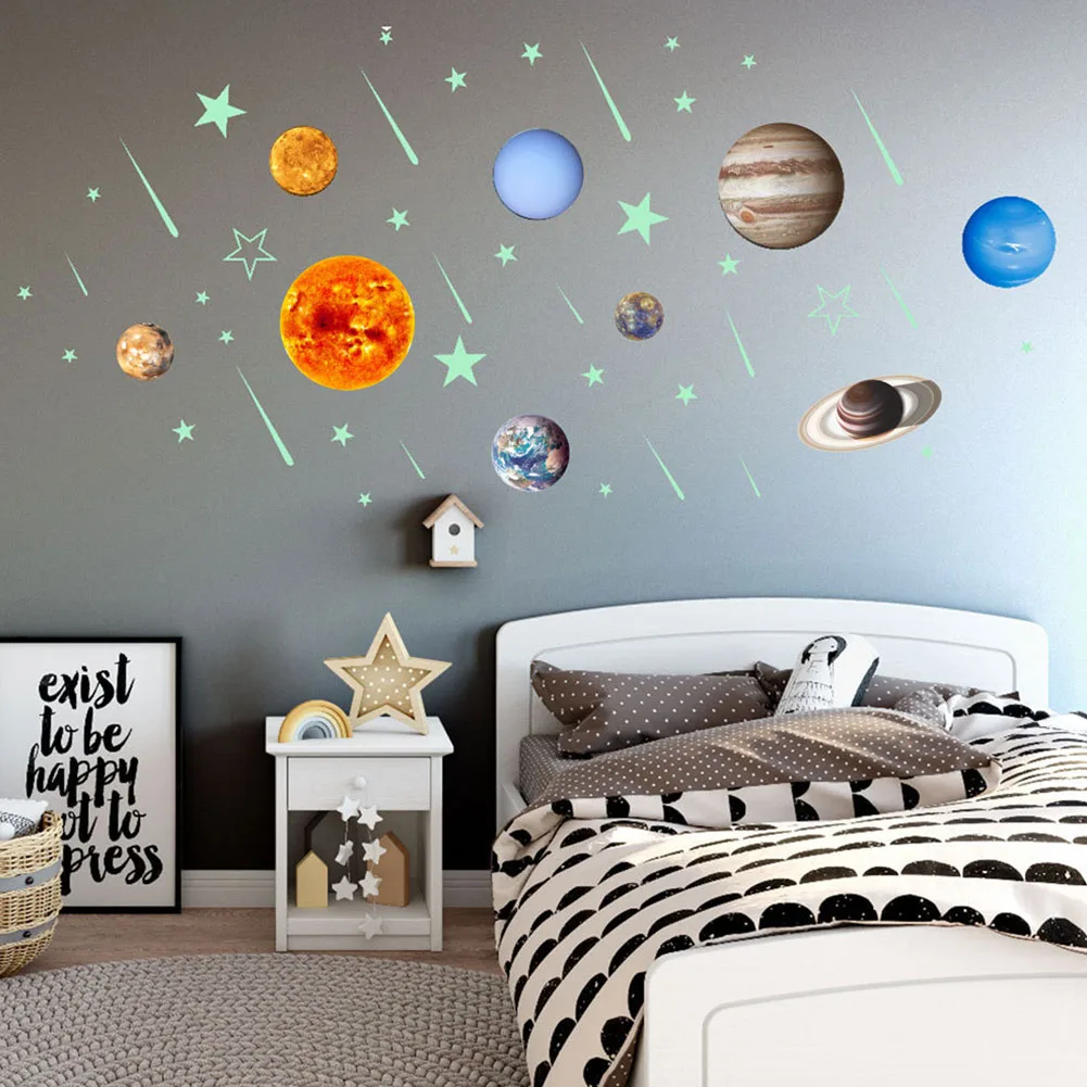 

Decorative Kids Bright Nine Planets PVC Wall Sticker Bedroom DIY Glow In The Dark Star Gift Ceiling Living Room Solar System