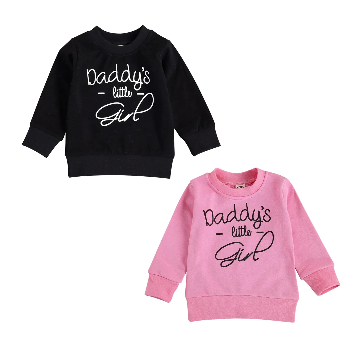 

2020 New Fall Autumn 0-4Y Kids Toddler Baby Girl DADDY'S LITTLE GIRL Long Sleeve Sweatshirt Letter Print Pullover Black/Pink