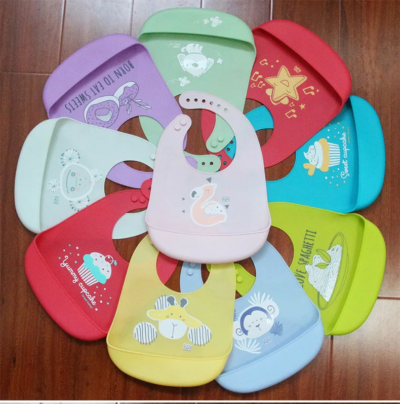 Silicone Baby Bibs Adjustable Animal Picture Waterproof Saliva Dripping Bibs Soft Edible Silicone Ssaliva Towel Bib Dropshipping