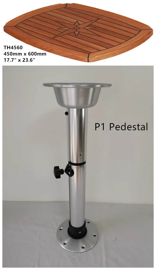 450mm x 600mm Teak Table Top Nautic Star Barrel Shaped Marine Boat RV Caravan TH4560 - Цвет: TH4560 And Pedestal