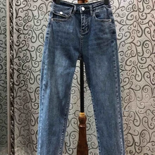 Новые осенние и зимние женские уличные дикие узкие джинсы с талией в 1216