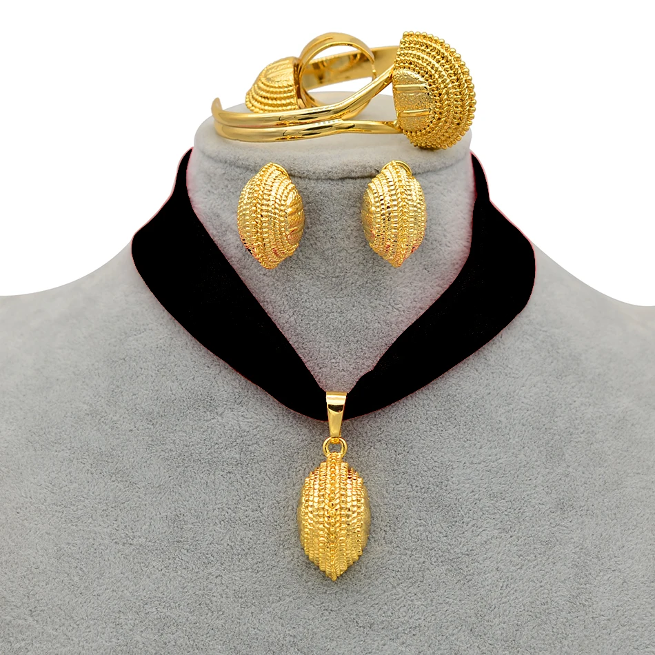 

Anniyo DIY Rope Ethiopian Jewelry set Necklaces Bangle Earrings Ring Gold Color Eritrea Habesha Wedding Jewellery Sets #218206