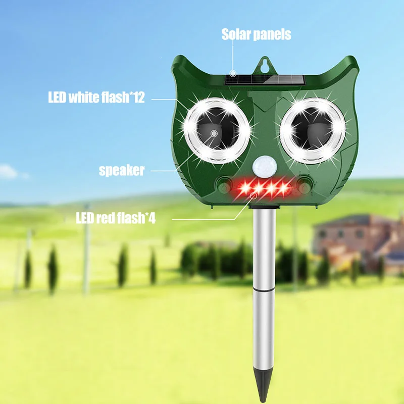 HOT Solar Ultrasonic Animal Repeller LED Flashing Light Waterproof for Farm Garden Lawn TI99