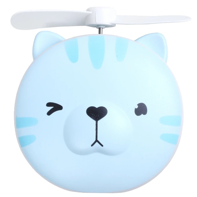 Usb Mini Fan Makeup Led Mirror Usb Rechargeable Cooling Fan Portable Multifunction Pocket Catton Fan - Color: Blue