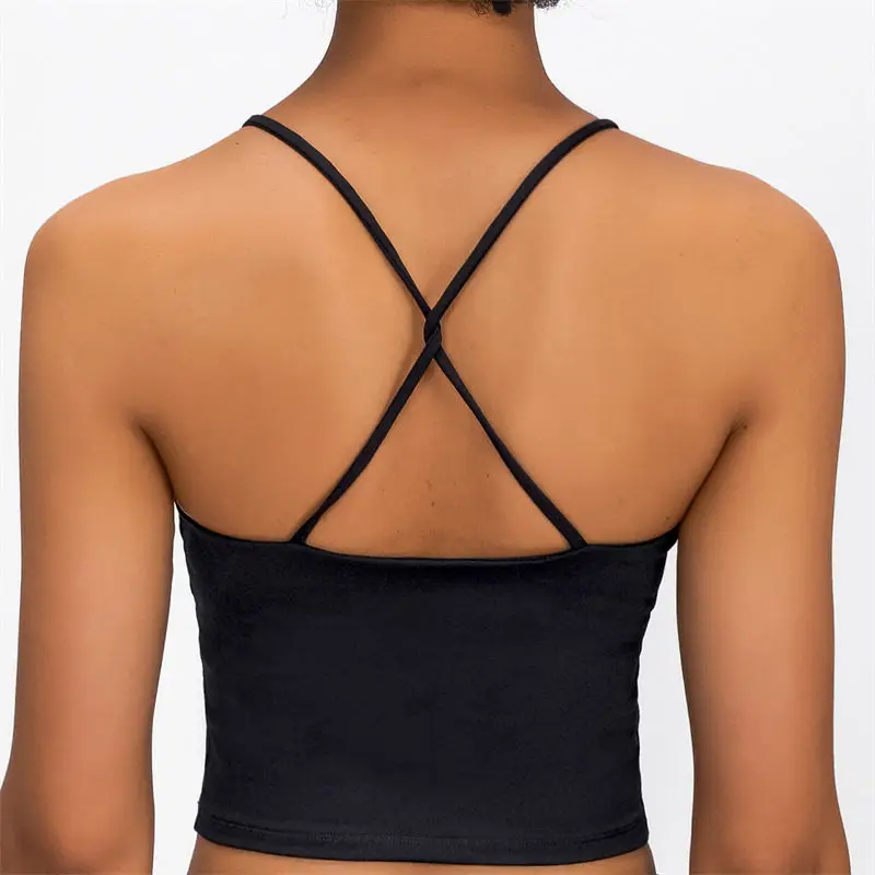 Women's Backless Sports Bra Cross Strappy Workout Yoga Bra with Removable Pads 