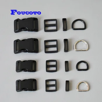 

200pcs/lot 20mm 25mm ribbon Metal D rings plastic adjuster release buckle for dog collar necklace bags paracord DIY accessories