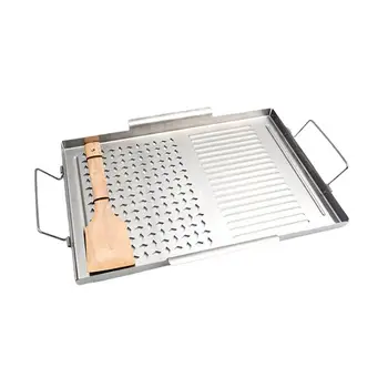 

1PC Barbecue Plate Stainless Steel Barbecue Plate Grill Basket Kitchen Food Tray Square Shape Non-Stick Bakeware for Home